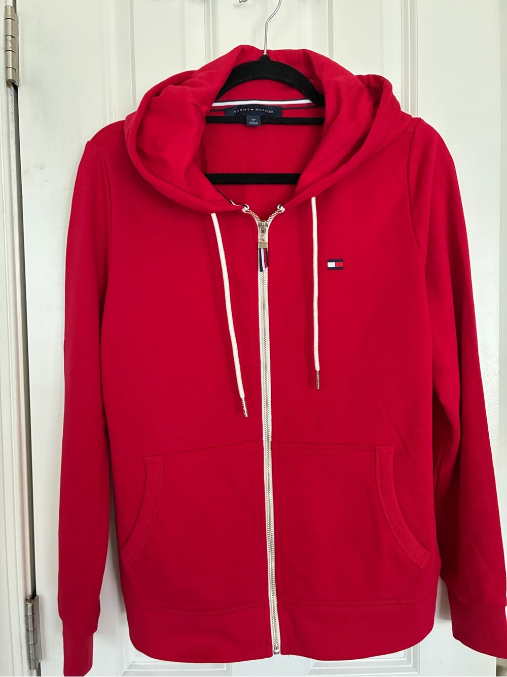Tommy Hilfiger Red Full-Zip Hooded Bomber Jacket